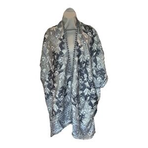 Chico's Fall Floral Jacquard Ruana in Blue and White